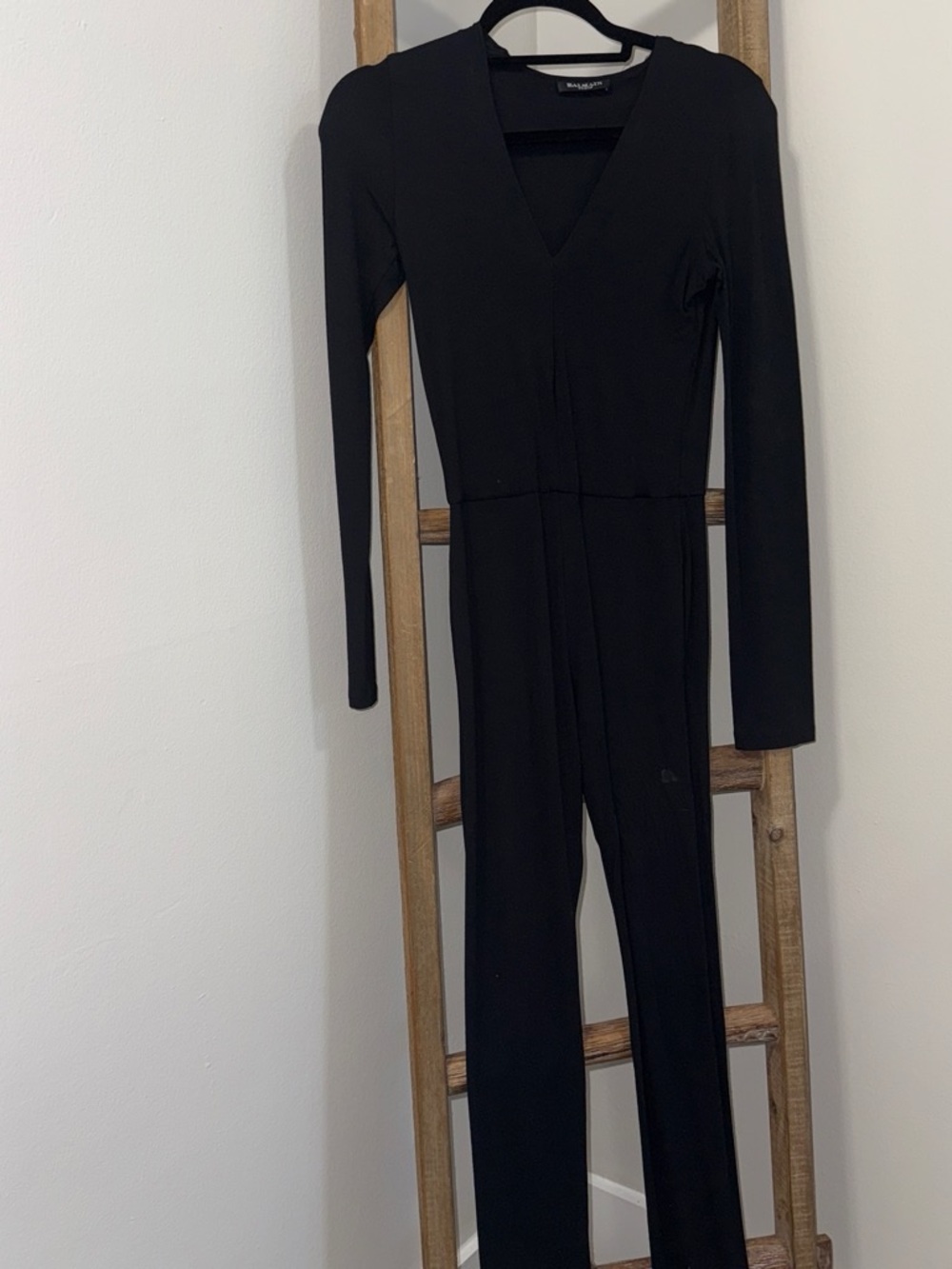 Balmain Black Long-Sleeve V-Neck Jumpsuit